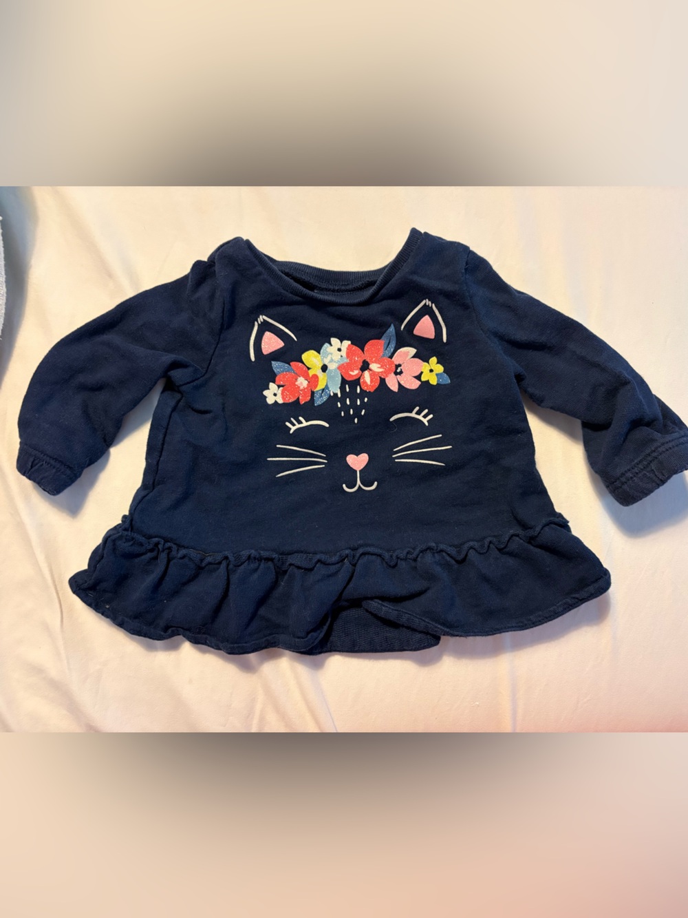Carter's Navy Floral Cat Graphic Top with Pink Accents